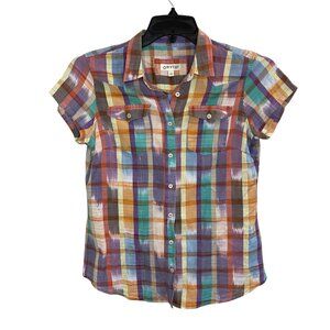 Orvis Women’s Plaid Western Short Sleeve Button-Down Shirt Size S